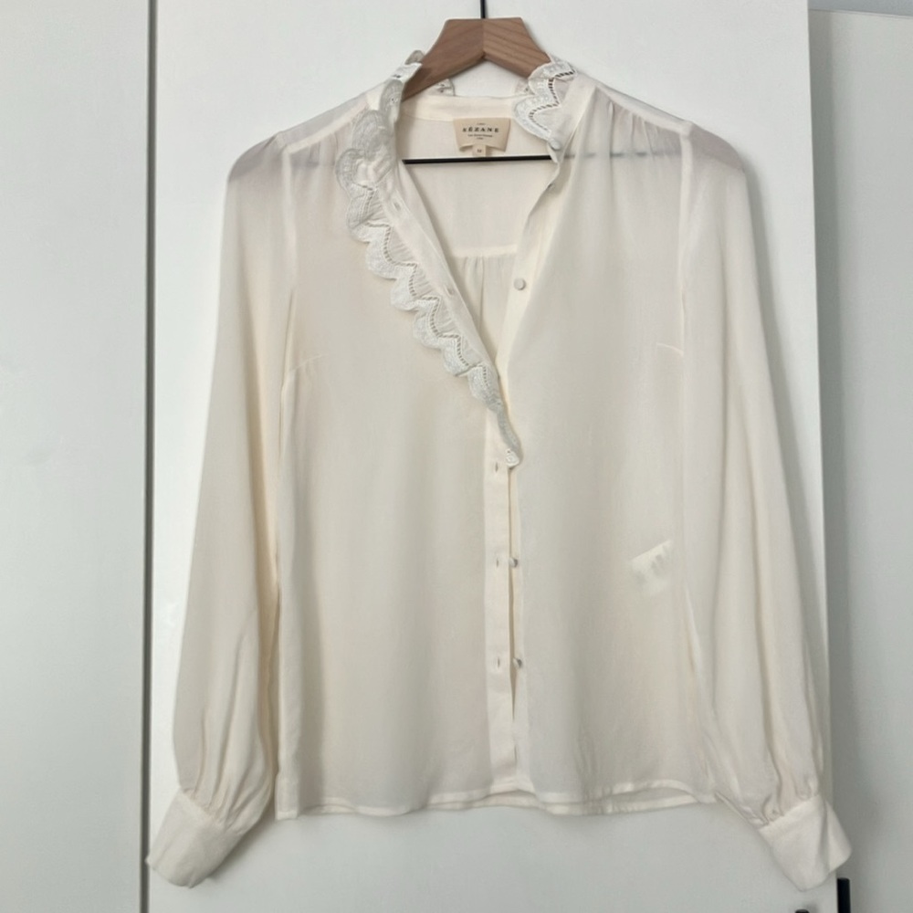 Sezane white silk Chloe blouse size 32/0